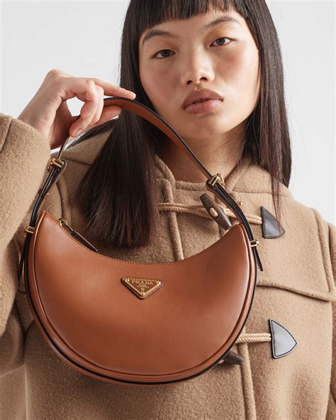 prada handtasche cognac|Cognac Prada Arqué Leather Shoulder Bag .